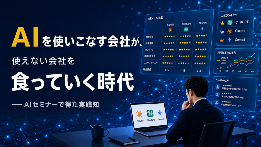 Claude・ChatGPT・GeminiなどAIツールを使い分けるビジネスパーソンのイメージ